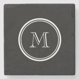 Monogram Initiaal zwart hoog gekleurd Stenen Onderzetter