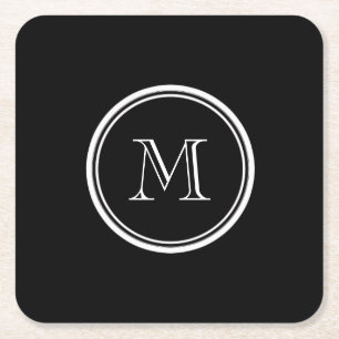 Monogram Initiaal zwart hoog gekleurd Vierkante Kartonnen Onderzetter