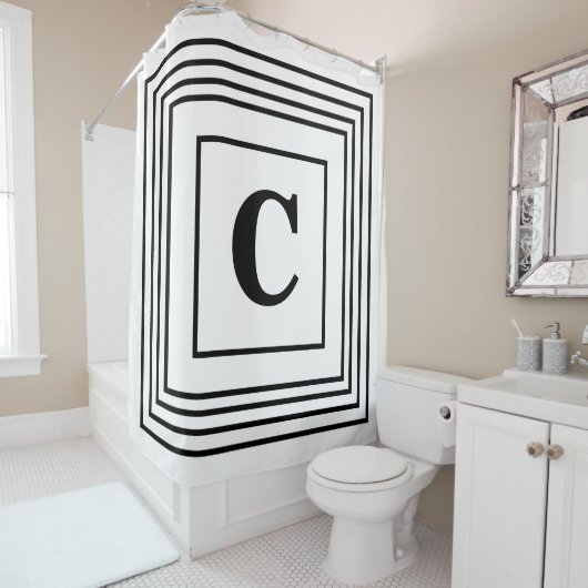 Monogram Initiaal Zwart Witte Striped Aangepaste n Douchegordijn (In situ)