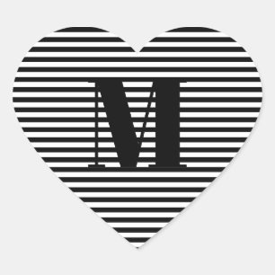Monogram initiaal zwarte witte strepen aanpassen hart sticker