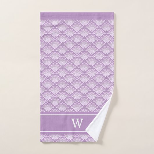 Monogram Initial Abstract Purple Floral Pattern (Serviette à main)