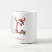 Monogram initial c snowflakes merry Christmas  Koffiemok (Voorkant links)
