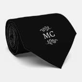 Monogram Initial Crest Botanical Leaf Black Stropdas (Opgerold)