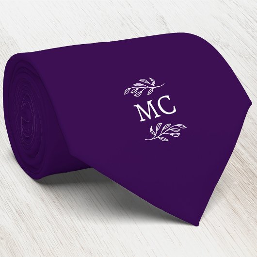Monogram Initial Crest Botanical Leaf Dark Purple Stropdas