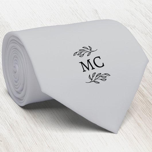 Monogram Initial Crest Botanical Leaf Silver Gray Stropdas