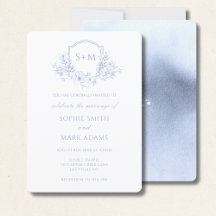 Monogram Initial Crest Dusty Blue Floral Wedding