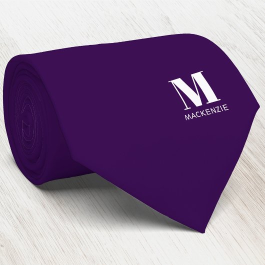 Monogram Initial Crest Personalized Purple Stropdas