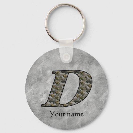 Monogram Initial D Hydrangea Flowers Personalized Sleutelhanger (Voorkant)