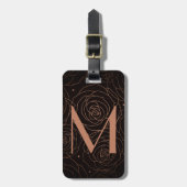 Monogram Initial Dark Floral Golden Salmon Bagagelabel (Voorkant verticaal)