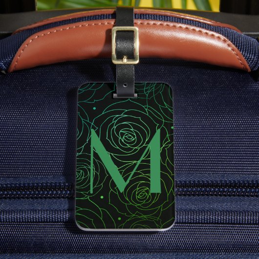Monogram Initial Dark Floral Rose Green Blue Bagagelabel (Voorkant Insitu 2)