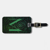 Monogram Initial Dark Floral Rose Green Blue Bagagelabel (Voorkant horizontaal)