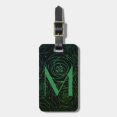 Monogram Initial Dark Floral Rose Green Blue Bagagelabel (Voorkant verticaal)