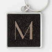 Monogram Initial Dark Floral Rose Timeless Neutral Sleutelhanger (Voorkant)