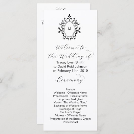 Monogram Initial Minimal Wedding Program Programma (Voorkant / Achterkant)