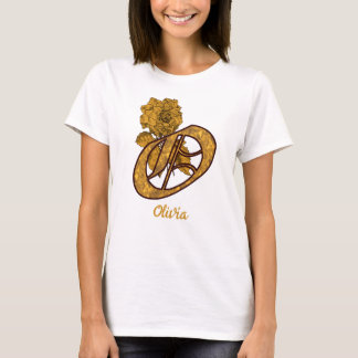 Monogram Initial O Gold Peony Personalized T-shirt