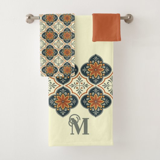 Monogram Initial Spanish Tiles Flower Pattern  (En situation)