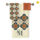 Monogram Initial Spanish Tiles Flower Pattern  Bad Handdoek