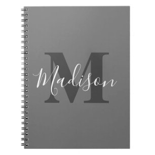Monogram Initialen Aangepaste naam Gray White Cool Notitieboek