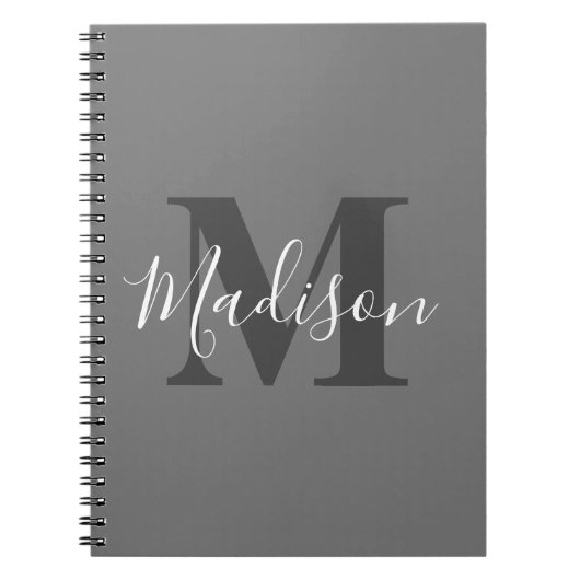 Monogram Initialen Aangepaste naam Gray White Cool Notitieboek (Voorkant)