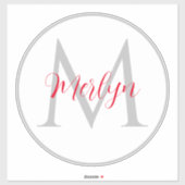 Monogram Initialen Aangepaste naam grijs Rood Wit Sticker (Vel)