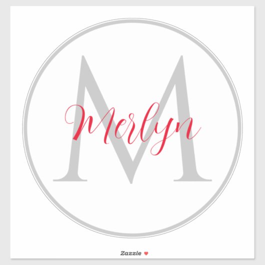 Monogram Initialen Aangepaste naam grijs Rood Wit Sticker (Vel)