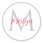 Monogram Initialen Aangepaste naam grijs Rood Wit Sticker (Voorkant)