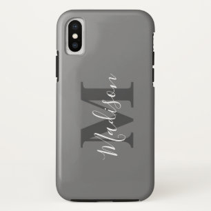 Monogram Initialen Aangepaste naam Grijs Witte Gif iPhone XS Hoesje