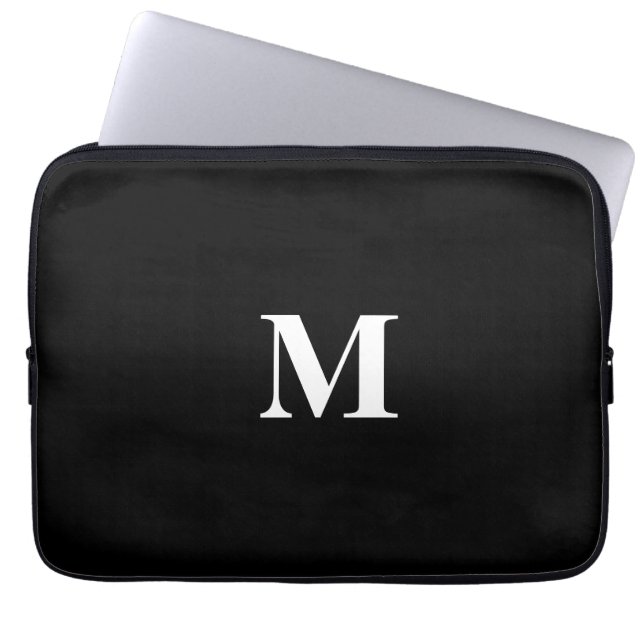 Monogram Initialen Aangepaste naam Zwart wit cadea Laptop Sleeve (Voorkant)