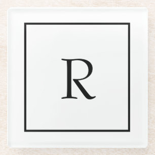 Monogram Initialen Aangepaste naam Zwart-wit rende Glazen Onderzetter
