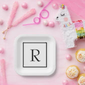 Monogram Initialen Aangepaste naam Zwart-wit rende Papieren Bordje (Feest)