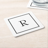 Monogram Initialen Aangepaste naam Zwart-wit rende Vierkante Kartonnen Onderzetter (Schuin)