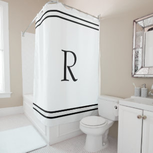 Monogram Initialen Aangepaste naam Zwarte Stripes  Douchegordijn