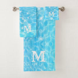 Monogram Initialen blauw water rimpelwatertextuur Bad Handdoek