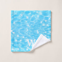 Monogram Initialen blauw water rimpelwatertextuur Washandje