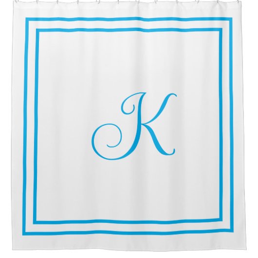 Monogram Initialen Blauw Wit Aangepaste Script Naa Douchegordijn (Voorkant)