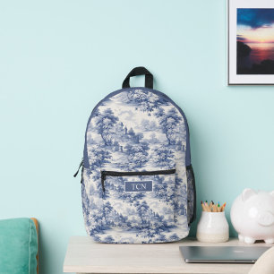 Monogram Initialen Blauw Wit Frans Tegel Patroon Bedrukte Rugzak