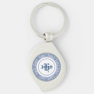  monogram Initialen blauw wit Sleutelhanger