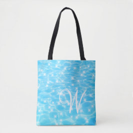 Monogram Initialen blauwe waterrimpelwatertextuur Draagtas