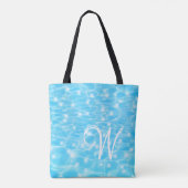 Monogram Initialen blauwe waterrimpelwatertextuur Draagtas (Achterkant)