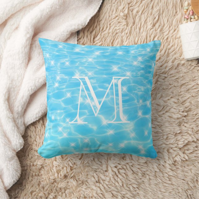 Monogram Initialen blauwe waterrimpelwatertextuur Kussen (Deken)