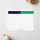 Monogram Initialen Blue Green Band Stationery Notitiekaartje (Voorkant / Achterkant in situ)