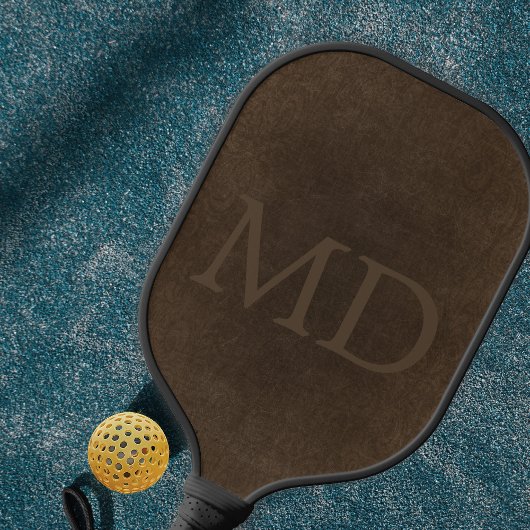 Monogram initialen bruin lederen look pickleball paddle