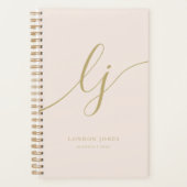 Monogram Initialen Business Blush Gold Script Naam Planner (Voorkant)