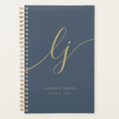 Monogram Initialen Business Gold Script Navy Planner (Voorkant)