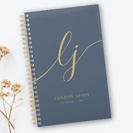 Monogram Initialen Business Gold Script Navy Planner