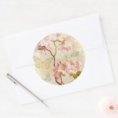 Monogram Initialen Chic Elegant Bloemen Roze Ronde Sticker (Envelop)