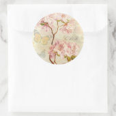 Monogram Initialen Chic Elegant Bloemen Roze Ronde Sticker (Tas)