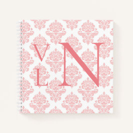 Monogram Initialen Damask Peach Notitieboek