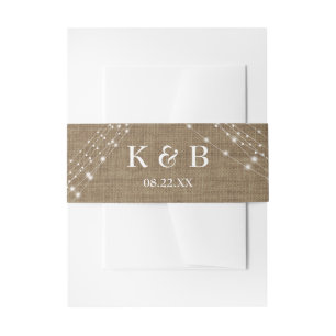 Monogram Initialen Datum met Burlap & Lichte Koord Uitnodigingen Wikkel