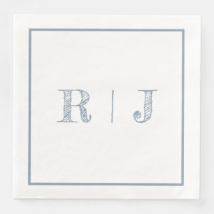 Monogram Initialen Dusty Blue Modern Wedding Servet